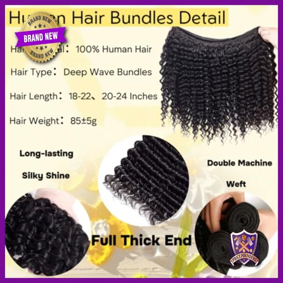 Deep Wave Human Hair Extensions 18-22 Inch Brazilian Virgin Hair 3 Bundles main image 6